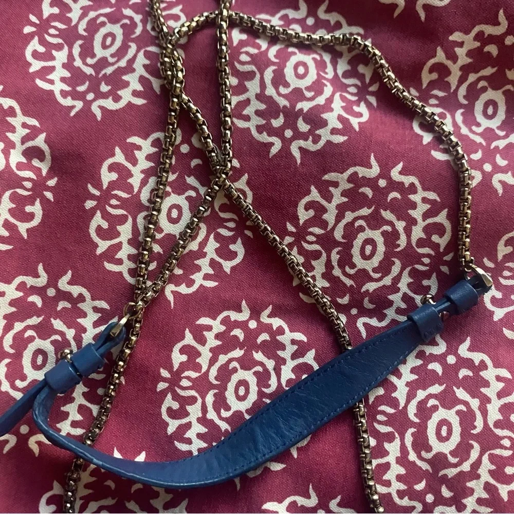 Stuart Weitzman Blue Premium Leather Silver Box Chain Crossbody Bag